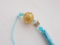 Подвеска, украшение Колокольчик спокойствия №004 серебряный с бирюзовой кисточкой