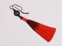 Підвіска, прикраса Чорно-червона китиця з намистиною та колечком, довжина 17 см, 1шт