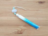 Підвіска, прикраса Біло-Бірюзова китиця з з білим лотосом, довжина 17 см, 1шт