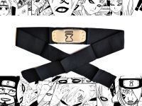 Протектор повязка на голову Наруто черная с металической вставкой со знаком Скрытого Песка