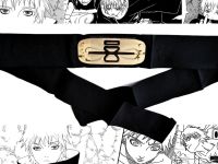 Протектор повязка на голову Наруто черная с металической вставкой с Перечеркнутым знаком Скрытого Песка