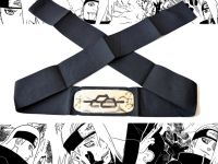 Протектор повязка на голову Наруто черная с металической вставкой с Перечеркнутым знаком Скрытого Камня