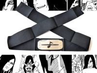 Протектор повязка на голову Наруто черная с металической вставкой с Перечеркнутым знаком Скрытого Звука