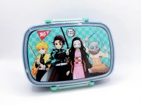 Великий прямокутний ланч-бокс Yes Demon Slayer на 750 мл, вигляд зверху на прозору кришку з яскравим малюнком Танджіро, Незуко, Зеніцу та Іноске 