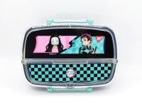 Великий прямокутний ланч-бокс Yes Demon Slayer на 750 мл, вигляд зверху на прозору кришку з принтом героїв Танджіро та Незуко. 
