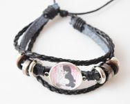 Браслет потрійний №004-0004 Danganronpa , чорний з кабошоном 20 мм