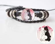 Браслет потрійний №004-0004 Danganronpa , чорний з кабошоном 20 мм