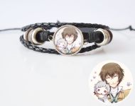 Браслет тройной №004-0005 Bungo Stray Dogs, чёрный с кабошоном 20 мм