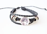 Браслет тройной №004-0006 Bungo Stray Dogs, чёрный с кабошоном 20 мм