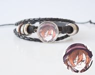 Браслет тройной №004-0008 Bungo Stray Dogs, чёрный с кабошоном 20 мм