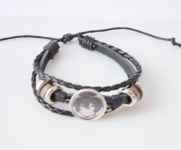 Браслет потрійний №004-0009 Bungo Stray Dogs, чорний з кабошоном 20 мм