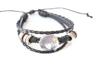 Браслет тройной №004-0011 Bungo Stray Dogs, чёрный с кабошоном 20 мм