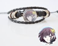 Браслет тройной №004-0011 Bungo Stray Dogs, чёрный с кабошоном 20 мм