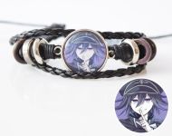 Браслет тройной №004-0013 Danganronpa , чёрный с кабошоном 20 мм