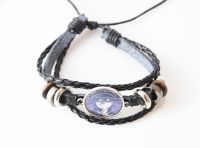 Браслет тройной №004-0013 Danganronpa , чёрный с кабошоном 20 мм