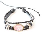 Браслет тройной №004-0014 Danganronpa , чёрный с кабошоном 20 мм