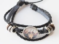 Браслет Данганронпа Нагіто Danganronpa потрійний чорний з кабошоном 20 мм №004-0015