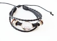 Браслет потрійний №004-0016 Danganronpa , чорний з кабошоном 20 мм