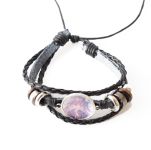 Браслет потрійний №004-0017 Danganronpa , чорний з кабошоном 20 мм