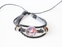 Браслет потрійний №004-0018 Danganronpa , чорний з кабошоном 20 мм