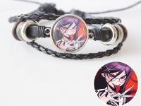 Браслет потрійний №004-0018 Danganronpa , чорний з кабошоном 20 мм