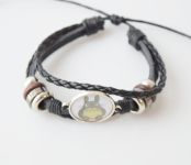 Браслет тройной №004-0025 Studio Ghibli Totoro  чёрный с кабошоном 20 мм