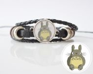 Браслет тройной №004-0025 Studio Ghibli Totoro  чёрный с кабошоном 20 мм
