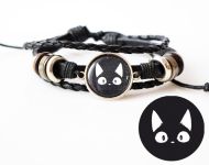 Браслет тройной №004-0027 Studio Ghibli Kiki's Delivery Service Зизи , чёрный с кабошоном 20 мм