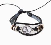 Браслет тройной №004-0028 Studio Ghibli Totoro  чёрный с кабошоном 20 мм