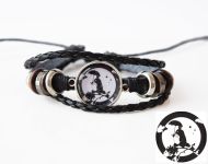 Браслет тройной №004-0028 Studio Ghibli Totoro  чёрный с кабошоном 20 мм