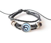 Браслет тройной №004-0029-1 Genshin Impact Гидро (на черном), чёрный с кабошоном 20 мм