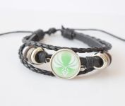 Браслет тройной №004-0030-1 Genshin Impact Анемо  (на белом), чёрный с кабошоном 20 мм