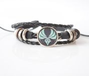 Браслет тройной №004-0030-2 Genshin Impact Анемо  (на черном), чёрный с кабошоном 20 мм