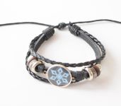 Браслет потрійний №004-0031-2 Genshin Impact Кріо (на чорному) чорний з кабошоном 20 мм