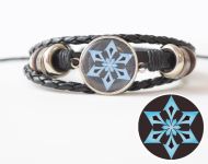 Браслет потрійний №004-0031-2 Genshin Impact Кріо (на чорному) чорний з кабошоном 20 мм