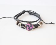 Браслет потрійний №004-0032-2 Genshin Impact Електро (пурпуровий) чорний з кабошоном 20 мм