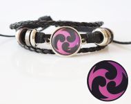 Браслет потрійний №004-0032-2 Genshin Impact Електро (пурпуровий) чорний з кабошоном 20 мм