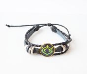 Браслет потрійний №004-0033-2 Genshin Impact Дендро (на чорному) чорний з кабошоном 20 мм