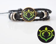 Браслет потрійний №004-0033-2 Genshin Impact Дендро (на чорному) чорний з кабошоном 20 мм