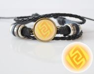 Браслет потрійний №004-0034-1 Genshin Impact Гео (на жовтому) чорний з кабошоном 20 мм