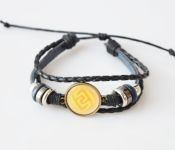 Браслет потрійний №004-0034-1 Genshin Impact Гео (на жовтому) чорний з кабошоном 20 мм