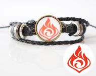 Браслет потрійний Genshin Impact Піро (на білому) чорний з кабошоном 20 мм №004-0035-1