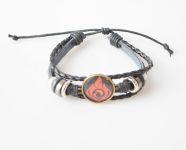 Браслет потрійний Genshin Impact Піро (на чорному) чорний з кабошоном 20 мм №004-0035-2