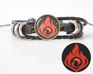 Браслет потрійний Genshin Impact Піро (на чорному) чорний з кабошоном 20 мм №004-0035-2