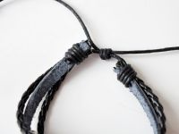 Браслет потрійний №004-0016 Danganronpa , чорний з кабошоном 20 мм