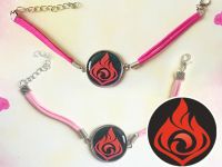 Браслет №006-0035-2 Genshin Impact Пиро (на черном), замшевый с кабошоном 25 мм