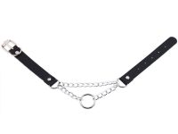 №0003 Чокер широкий з металевим ланцюгом та кільцем, колір ЧОРНИЙ, экошкіра