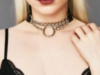 №0003 Чокер широкий з металевим ланцюгом та кільцем, колір ЧОРНИЙ, экошкіра