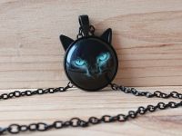 Кулон КІТ Чорний з вушками №0007, д=25мм, з чорним ланцюжком