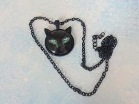 Кулон КІТ Чорний з вушками №0007, д=25мм, з чорним ланцюжком